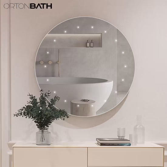 Ortonbath Round Frameless LED Bathroom Mirror with Lights, Dimmable Vanity Mirror, Wall Mounted Smart Mirror and Adjustable 3000